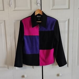 Vintage Briggs Petite Womens Colorblock Jacket Size PS Faux Suede Full Zip Retro